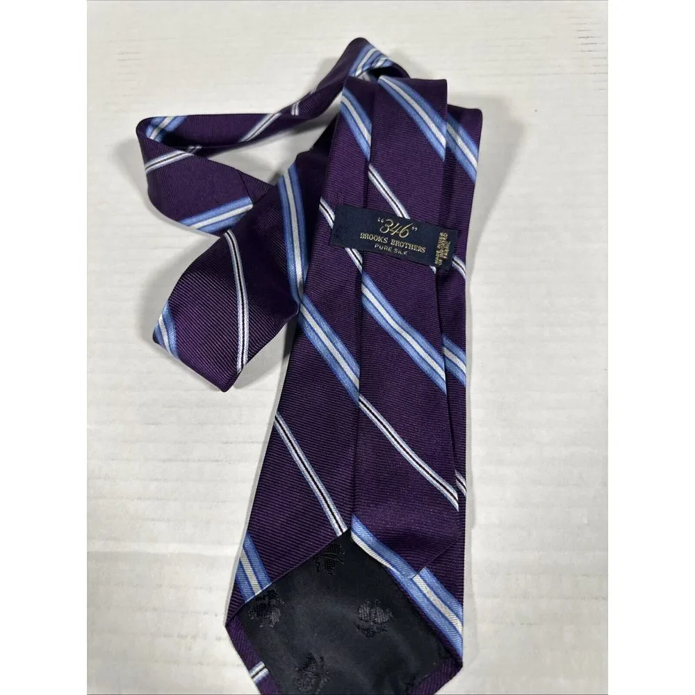 Brooks Brothers‎ 346 Tie Pure Silk Made in USA Purple Light Blue White Stripes